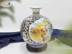 Bình hút lộc men màu nhị cảnh Thuận Buồm Xuôi Gió và Mã Đáo Thành Công vẽ vàng 24k viền hoa dây, cao 30cm
