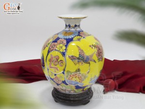 Bình hút lộc men màu nhị cảnh Thuận Buồm Xuôi Gió và Trĩ Đào Như Ý vẽ vàng 24k, cao 22cm