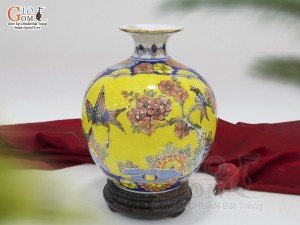 Bình hút lộc men màu nhị cảnh Thuận Buồm Xuôi Gió và Trĩ Đào Như Ý vẽ vàng 24k, cao 22cm