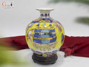 Bình hút lộc men màu nhị cảnh Thuận Buồm Xuôi Gió và Trĩ Đào Như Ý vẽ vàng 24k, cao 22cm