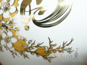 Bình hút lộc men màu trắng họa tiết chữ Lộc vàng kim, cao 18cm