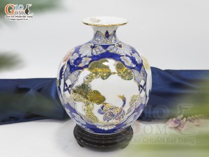 Bình hút lộc men màu tứ cảnh Tùng Cúc Trúc Mai vẽ vàng 24k, cao 22cm