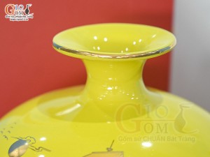 Bình hút lộc men màu vàng cảnh Thuận Buồm Xuôi Gió vàng kim, cao 23cm