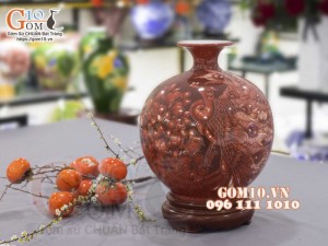 Bình hút lộc men màu, vẽ cảnh Công xòe tán lộc, cao 30cm