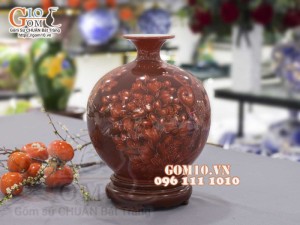 Bình hút lộc men màu, vẽ cảnh Công xòe tán lộc, cao 30cm