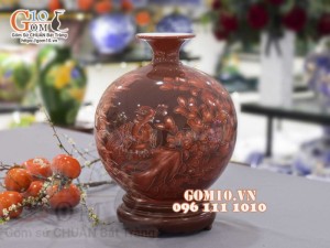 Bình hút lộc men màu, vẽ cảnh Công xòe tán lộc, cao 30cm