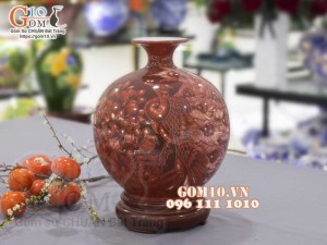 Bình hút lộc men màu, vẽ cảnh Công xòe tán lộc, cao 35cm