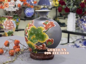 Bình hút lộc men màu vẽ cảnh hoa Sen, cao 35cm