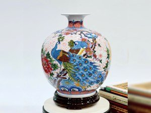 Bình hút lộc men màu vẽ Công Danh Phú Quý, cao 30cm