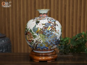Bình hút lộc men màu vẽ Công Danh Phú Quý vẽ vàng, cao 30cm