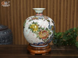 Bình hút lộc men màu vẽ Công Danh Phú Quý vẽ vàng, cao 30cm