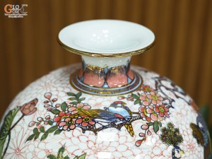 Bình hút lộc men màu vẽ Công Danh Phú Quý vẽ vàng, cao 30cm