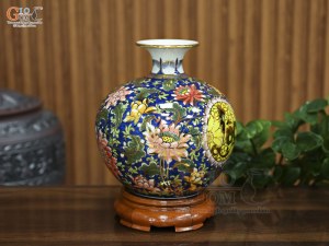 Bình hút lộc men màu vẽ Lộc Mãn Đường vẽ vàng, cao 25cm