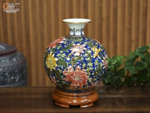 Bình hút lộc men màu vẽ Lộc Mãn Đường vẽ vàng, cao 25cm