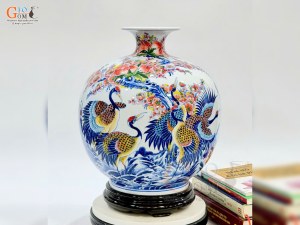 Bình hút lộc men màu vẽ Phú Quý Trường Thọ, cao 35cm
