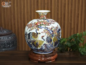 Bình hút lộc men màu vẽ Phú Quý Trường Thọ vẽ vàng, cao 35cm