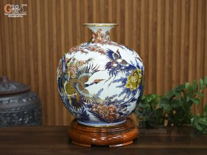Bình hút lộc men màu vẽ Phú Quý Trường Thọ vẽ vàng, cao 35cm