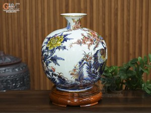 Bình hút lộc men màu vẽ Phú Quý Trường Thọ vẽ vàng, cao 35cm