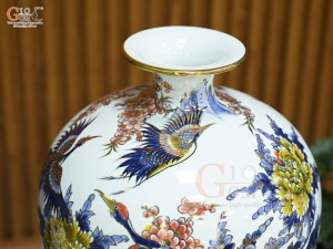 Bình hút lộc men màu vẽ Phú Quý Trường Thọ vẽ vàng, cao 35cm