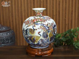 Bình hút lộc men màu vẽ Phú Quý Trường Thọ vẽ vàng, cao 35cm