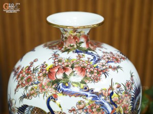 Bình hút lộc men màu vẽ Phú Quý Trường Thọ vẽ vàng, cao 35cm