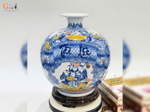 Bình hút lộc men màu vẽ Tài Lộc Mãn Đường, cao 35cm