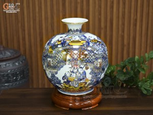 Bình hút lộc men màu vẽ Tài Lộc Mãn Đường vẽ vàng, cao 35cm