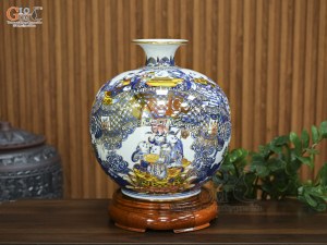 Bình hút lộc men màu vẽ Tài Lộc Mãn Đường vẽ vàng, cao 35cm