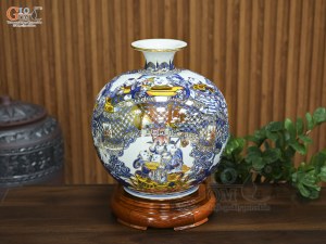 Bình hút lộc men màu vẽ Tài Lộc Mãn Đường vẽ vàng, cao 35cm
