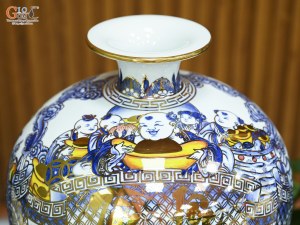 Bình hút lộc men màu vẽ Tài Lộc Mãn Đường vẽ vàng, cao 35cm