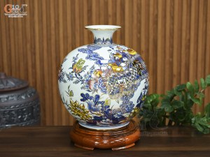 Bình hút lộc men màu vẽ Tài Lộc Mãn Đường vẽ vàng, cao 35cm