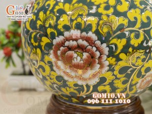 Bình hút lộc men màu vẽ vàng 24k, cảnh Bảo Tiên Mẫu Đơn, cao 33cm