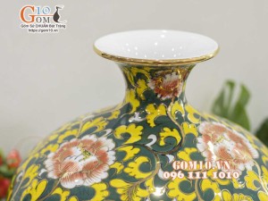 Bình hút lộc men màu vẽ vàng 24k, cảnh Bảo Tiên Mẫu Đơn, cao 33cm