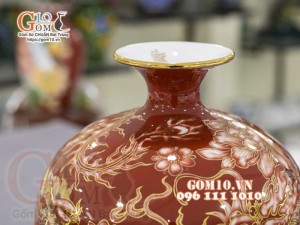 Bình hút lộc men màu vẽ vàng 24k, cảnh Long Phụng Sum Vầy, cao 35cm