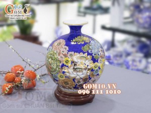 Bình hút lộc men màu vẽ vàng 24k, cảnh Phú Quý Ngàn Hoa, cao 30cm