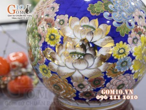 Bình hút lộc men màu vẽ vàng 24k, cảnh Phú Quý Ngàn Hoa, cao 30cm