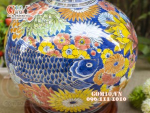 Bình hút lộc men màu vẽ vàng 24k, cảnh Phú Quý Trường Thọ, nền vàng cao 30cm