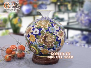 Bình hút lộc men màu vẽ vàng 24k, cảnh Phúc Lộc Thọ, cao 30cm