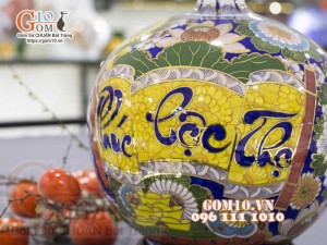 Bình hút lộc men màu vẽ vàng 24k, cảnh Phúc Lộc Thọ, cao 30cm