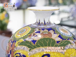 Bình hút lộc men màu vẽ vàng 24k, cảnh Phúc Lộc Thọ, cao 30cm