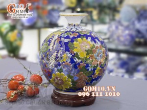 Bình hút lộc men màu vẽ vàng 24k, cảnh Bách Điểu Ngàn Hoa, cao 30cm