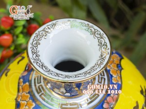 Bình hút lộc men màu vẽ vàng 24k, cảnh Thuận Buồm Xuôi Gió, nền vàng cao 35cm