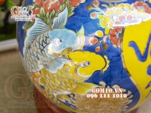 Bình hút lộc men màu vẽ vàng 24k, cảnh Vạn Sự Như Ý, cao 25cm