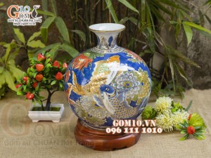 Bình hút lộc men màu vẽ vàng 24k, cảnh Vạn Sự Như Ý, cao 25cm