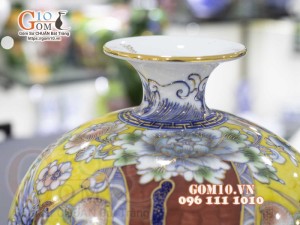 Bình hút lộc men màu vẽ vàng 24k họa tiết Ngũ hạc dâng Lộc cao 30cm