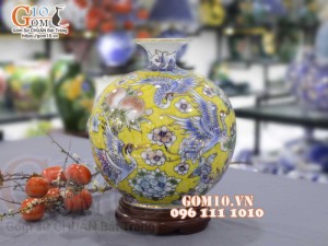 Bình hút lộc men màu vẽ vàng 24k họa tiết Ngũ hạc dâng Lộc cao 30cm