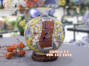 Bình hút lộc men màu vẽ vàng 24k họa tiết Ngũ hạc dâng Lộc cao 30cm