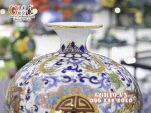 Bình hút lộc men màu vẽ vàng 24k họa tiết Phượng Thọ cao 35cm