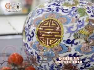 Bình hút lộc men màu vẽ vàng 24k họa tiết Phượng Thọ cao 35cm