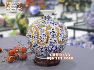 Bình hút lộc men màu vẽ vàng 24k họa tiết Phượng Thọ cao 35cm